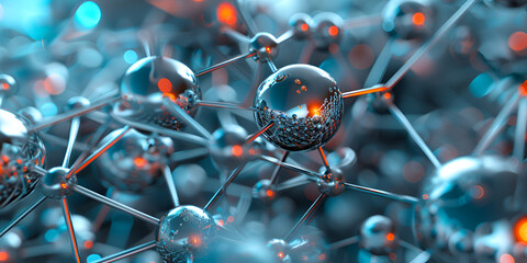 Metallic Nanoparticles in a Detailed Scientific Visualization Close-up of Spherical Nanoparticles with Reflections in a High-Tech Setting

