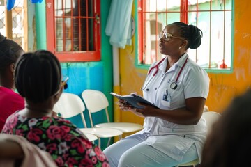 Obraz premium A nurse teaching a community class on health awareness