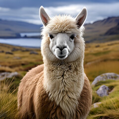 Naklejka premium Alpaca in its natural habitat