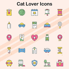 Icons representing cat lovers and their pet care activities.