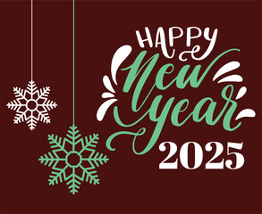 Happy New Year 2025 Abstract Green And Maroon Festive Design Vector Illustration