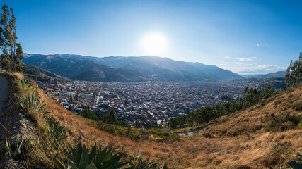 Huaraz Panoramic Cityscape with View of the Cemetery on a Sunny Day in the Ancash Region, Peru