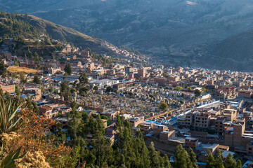 Huaraz Cityscape with View of the Old Cemetery on a Sunny Day in the Ancash Region, Peru