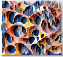 Geometric shapes and gradient color shifts create a mesmerizing optical illusion, a colorful chaos of overlapping and interrelated shapes.generative ai