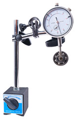 Dial gauge for accurate measurement of shafts and bearings on an isolated background.