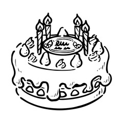 手書き　クリスマスケーキ　モノクロ