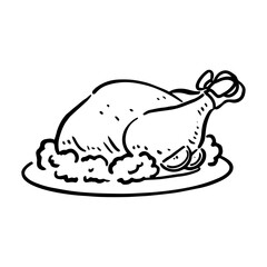 手書き　クリスマスチキン　モノクロ