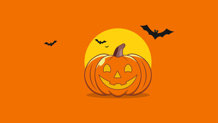 Halloween Decoration. Carved Pumpkin with Bats. Festive Jack-o'-lantern for Halloween