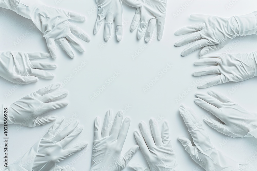 Poster a group of sterile medical gloves is placed in a circular formation against a clean white background