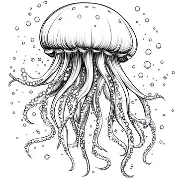 black and white jellyfish swimming clip art preview