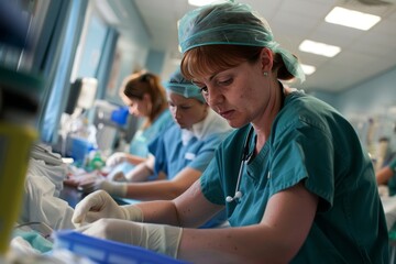 Obraz premium A series of photos showing nurses in action, from surgery to community care