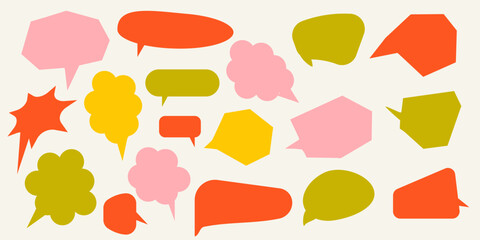Set of  speech colored bubbles,manga, chat speech or dialogue in yellow, red, pink, green colors