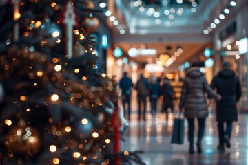 Festive Holiday Shopping A Christmas Tree in a Mall