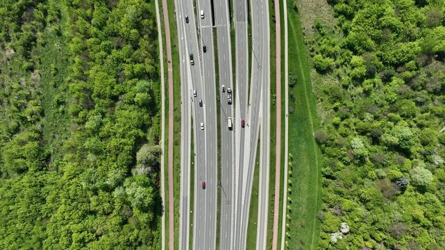 Highway through green natural  corridor.