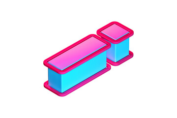 Exclamation point 3D icon in blue and magenta. Isometric viewpoint 3D rendering display font suitable for poster, web, advertising and modern design projects.