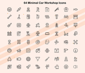 Icons representing car workshop tools and services in a minimalistic style.