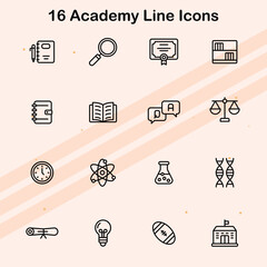 Icons representing various aspects of an academic environment.