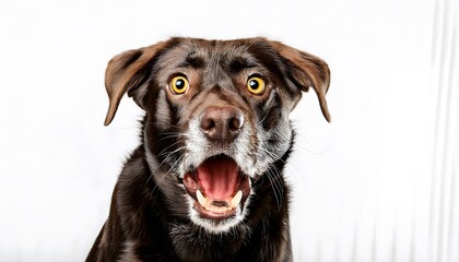Obraz premium Angry and surprised dog isolated on a white background with a funny and excited expression