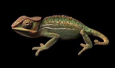 Naklejka premium Female fischer chameleon on a black background