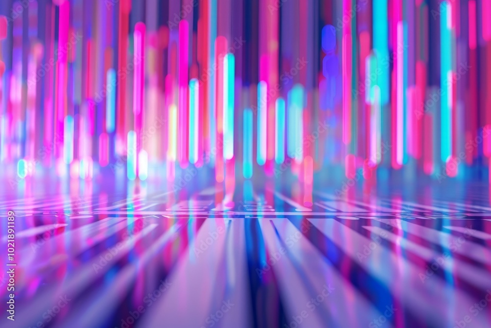 Wall mural abstract technology background with glowing lines forming a perspective over a circuit board