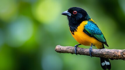 Fototapeta premium Greater Ani Vando Bird Perched On A Branch In Nature, Realistic Photo, Wallpaper, Cover and Screen for Smartphone, PC, Laptop, 9:16 and 16:9 Format