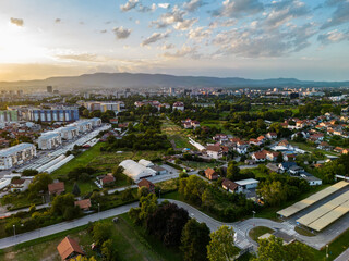 Naklejka premium Aerial panorama of eastern part of Zagreb city, Croatia in the Borovje suburb