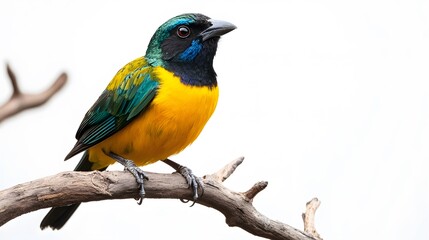 Fototapeta premium Greater Ani Vando Bird Perched On A Branch On A White Background, Realistic Photo, Wallpaper, Cover and Screen for Smartphone, PC, Laptop, 9:16 and 16:9 Format