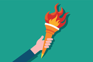 Human hand holding olympic torch. Sport competition concept art. Vector flat illustration