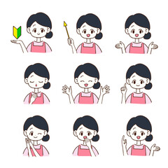 上半身のみの女性セット　色々な手の仕草と表情