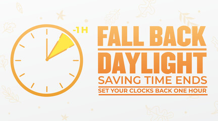 Daylight saving time. Summer fall-back and spring-forward alarm clocks set, colorful orange vector illustration.