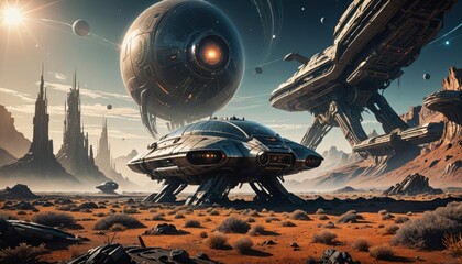 spaceship and ufo. Alien flying machine 