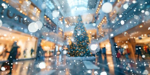 Immerse yourself in the festive Christmas spirit at the lively shopping mall adorned with a majestic tree and twinkling lights. Enjoy the joyous atmosphere with friends and family
