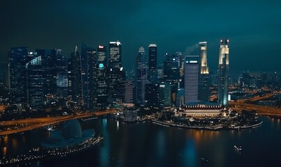 Singapore aerial cityscape at night