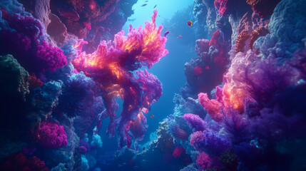 Vibrant Neon Underwater Paradise with Colorful Coral and Fish