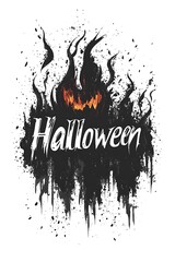 Obraz premium Scary Halloween Monster with Glowing Eyes in Black Ink Splatter Design