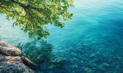 Overlooking bright blue water on a summer morning