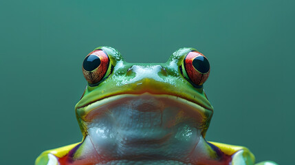 Frog Macro Isolated on Green Background