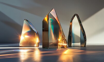 Reflective shapes made of glass illuminating light