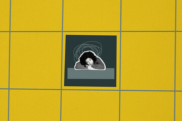 Composite collage picture image tired female overworked employee office prisoner plankton bizarre...