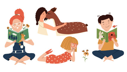 Children watch and study wildlife.