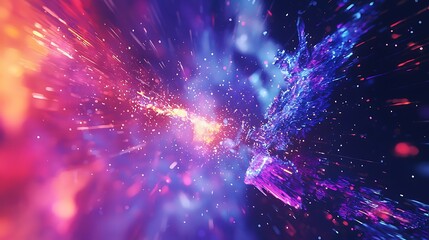 Fototapeta premium Abstract colorful glowing background with digital particles and light streaks