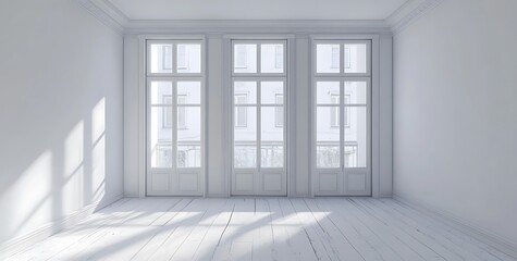 Fototapeta premium Empty Room with Sunlight Streaming through French Doors