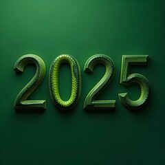 numbers 2025 in the middle with a snake print. On a green background.