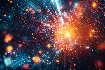 Obraz premium Abstract Digital Art: Glowing Lines and Particles in a Futuristic Network