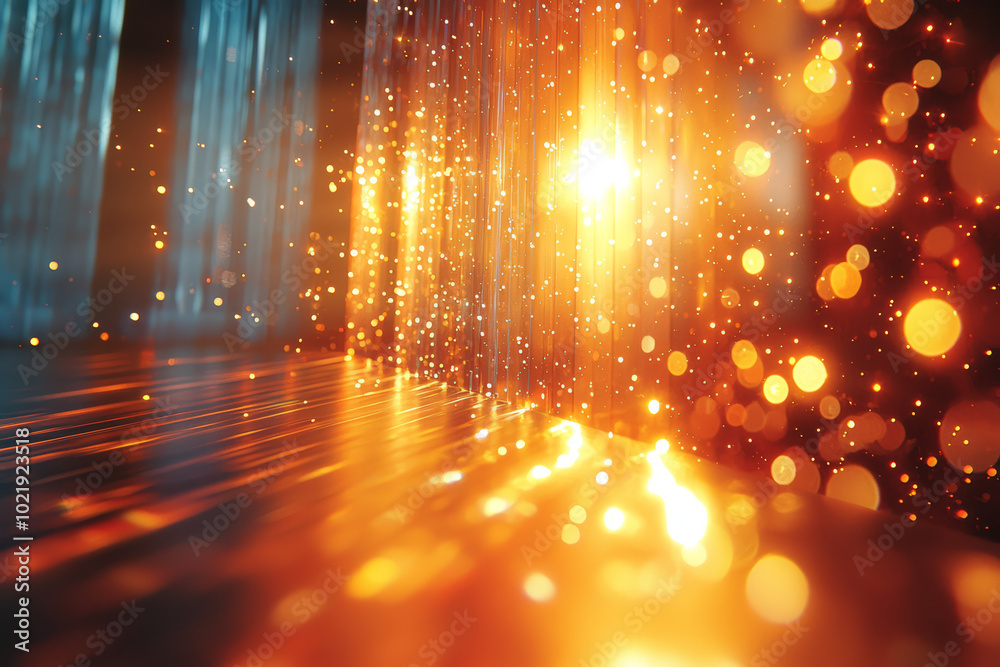 Poster a mirror reflecting sunlight onto a ceiling, creating a dazzling array of moving light patterns. con
