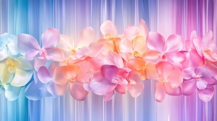 Obraz premium Vibrant orchid blossoms against colorful striped background