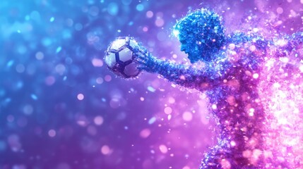 Futuristic digital abstract of soccer player amidst vibrant energy burst