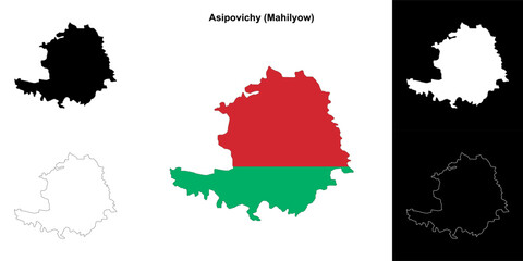 Asipovichy district outline map set