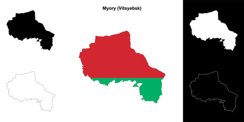 Obraz premium Myory district outline map set