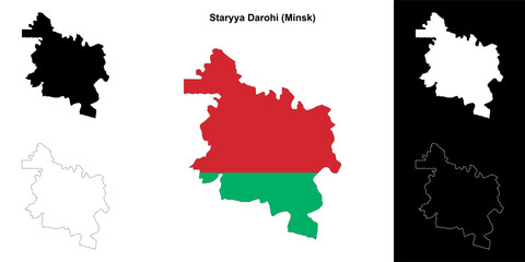 Fototapeta premium Staryya Darohi district outline map set
